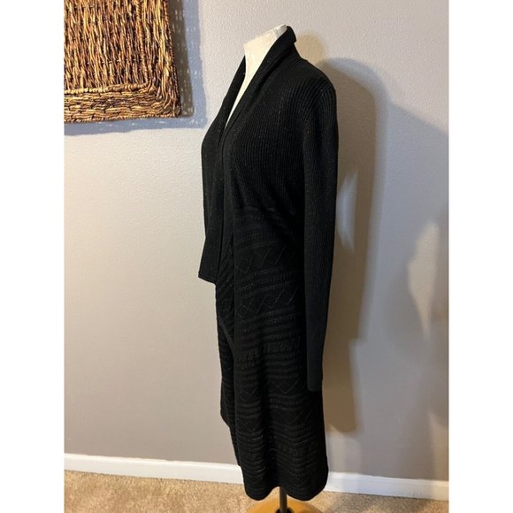 Julie Brown Long Cardigan Sweater Duster S Small Black Shimmer Washable NEW - Picture 7 of 15